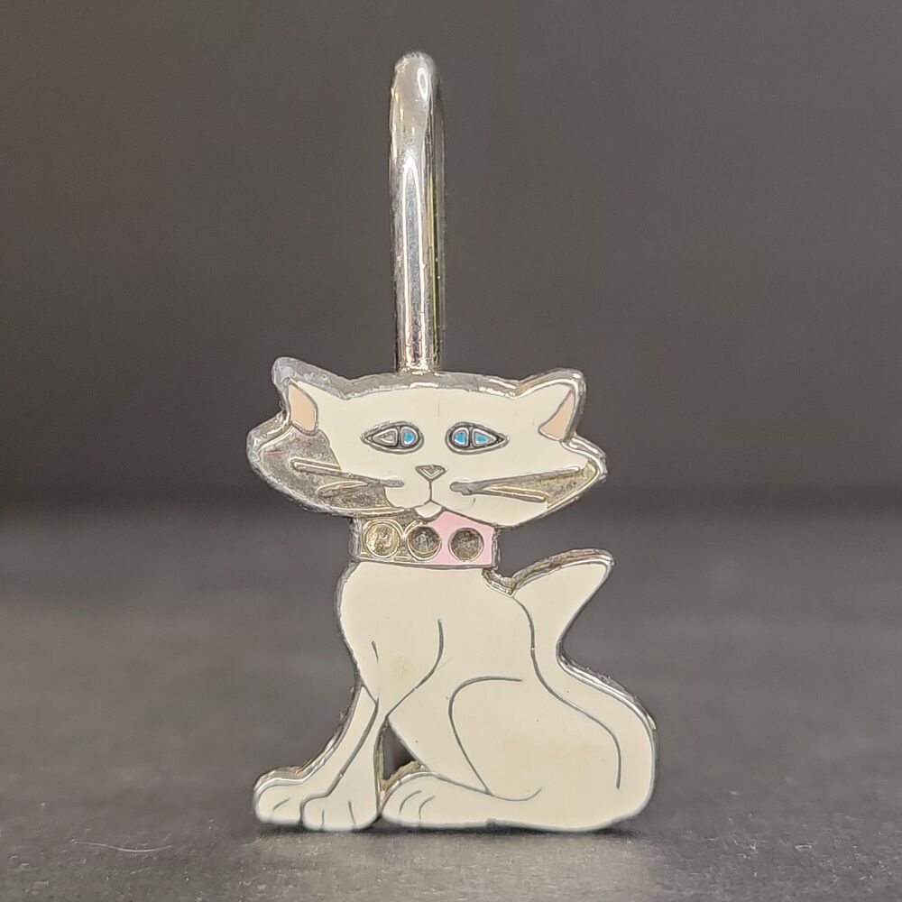 Alexx Inc Finders Key Purse Hook Metal Cat White Enamel Flawed Missing Clip